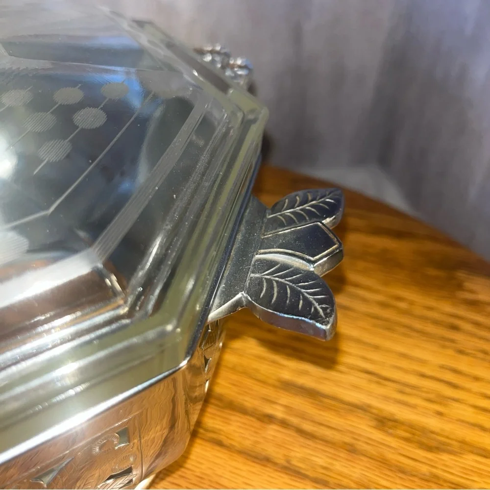 Vintage Art Deco Pyrex Clear Etched Octagonal Casserole  3 Pcs-